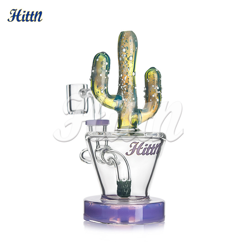 2024 NYTT GLASS VATTER PIPE CACTUS DAB RIG 5,8 tum Handblåst Borosilikat Glas Bong 420 Hot Sale 14mm Quartz Banger Accessory With Golden Hittn Logo