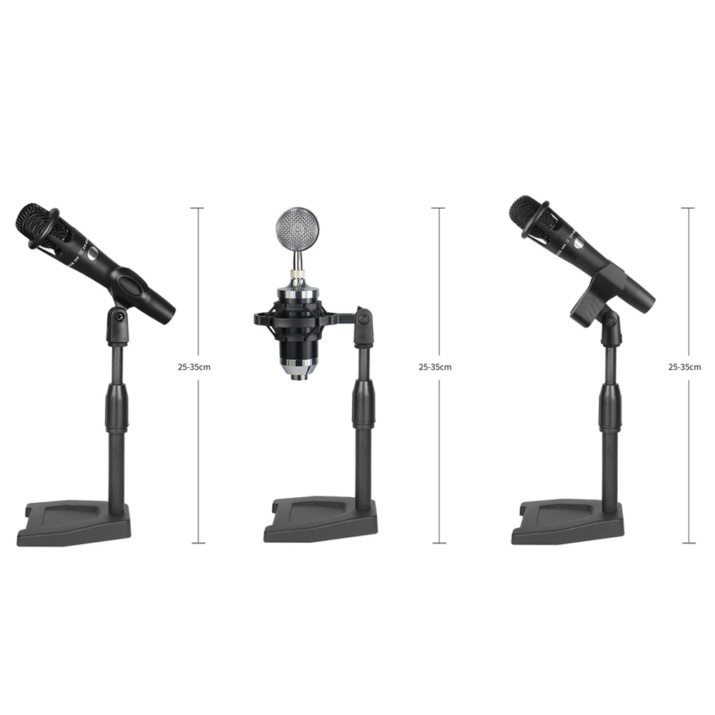 Stand Mini Portable Mic Stand Justerbar höjd Desktop Condenser Microphone Stand Holder With Plastic Base Mic Clip