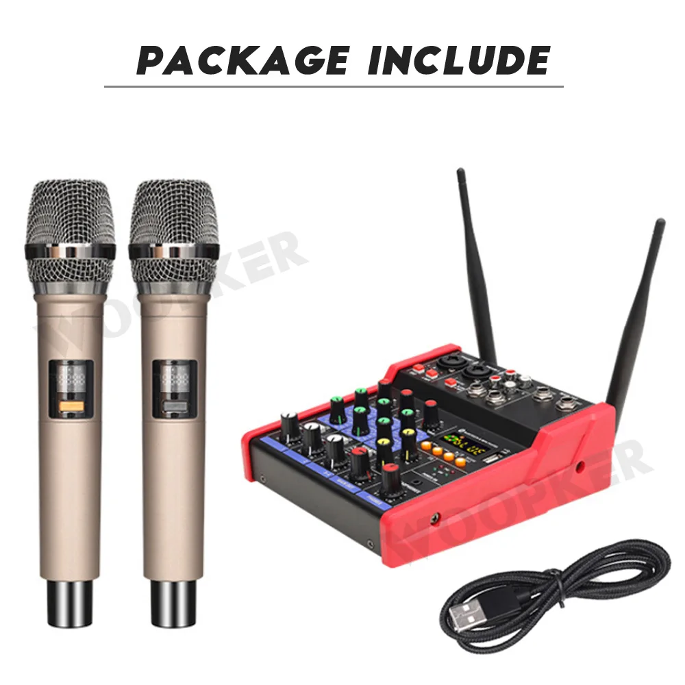 Player Audio DJ Mixer 4 Channels Console with Wireless Microphone Sound Mixing Bluetooth Karaoke Recording Studio Black Color