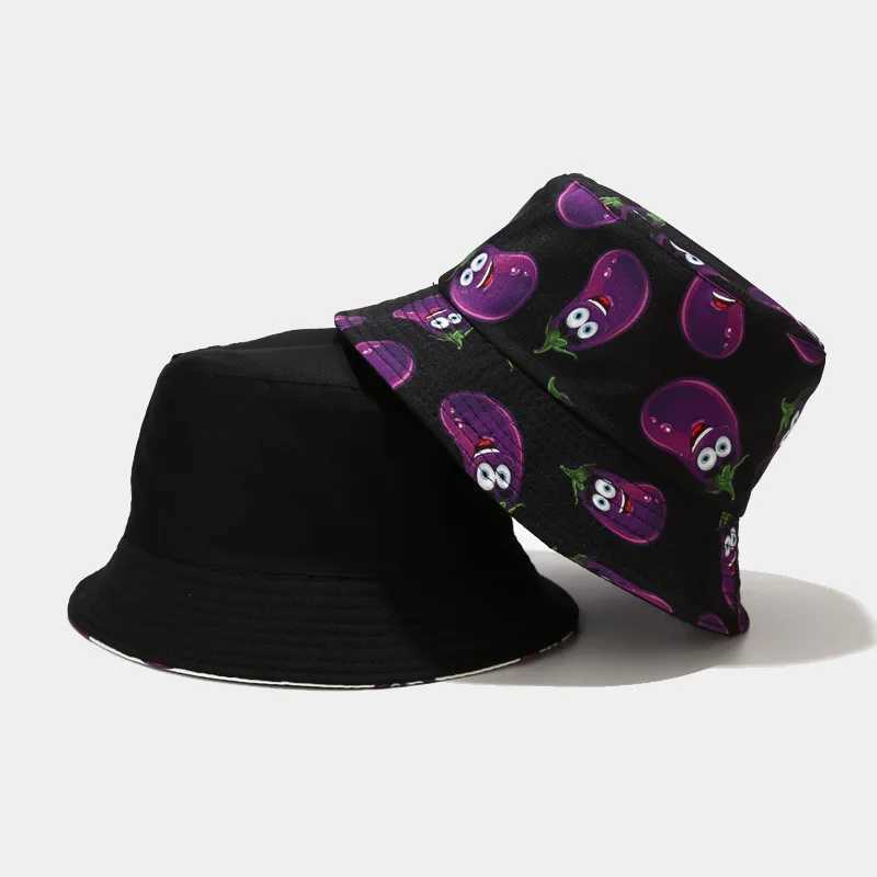 Beauts à bord large seau à la mode dessin animé imprimé mignon CAP BEAT SUMME RÉVERSIBLE RÉVERSIBLE MENSE MENSE HIP-HOP GORRO Q240403