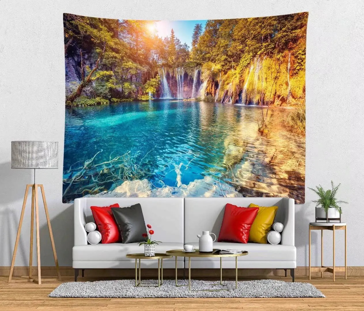 Waterval TapestryLong Way River in Tropic Natural Rainforest -bomen en struikenwandhangende decor voor slaapkamer woonkamer slaapzaal 240321