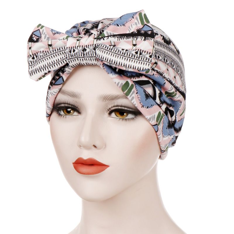 Mode muslimische Frauen Cashew Print Hijab Turban Hut abnehmbar Bowknot Stirnband Indische Kappen