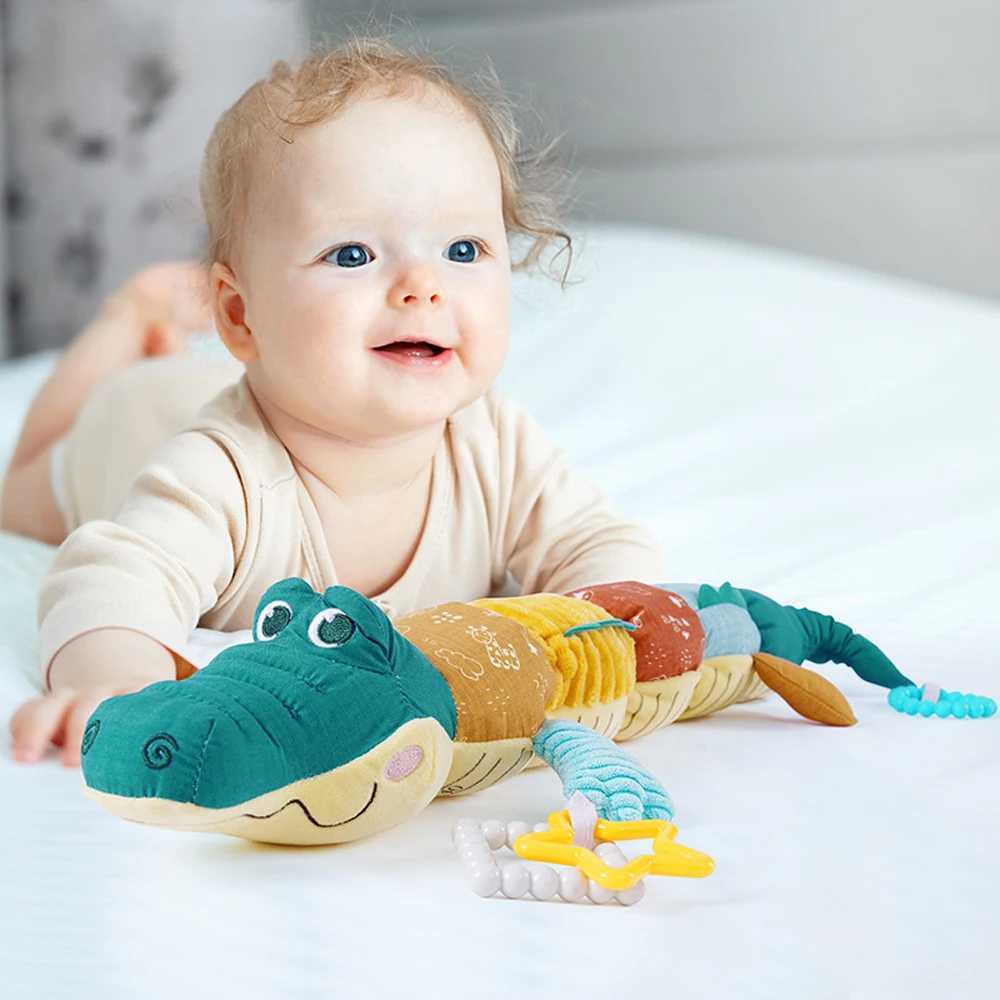 Movies TV Plush toy Baby Musical Stuffed Crocodile Plush Toy Multi-Sensory Crinkle Rattle Activity Soft Toys for Girl Newborn Infant Christmas Gifts 240407