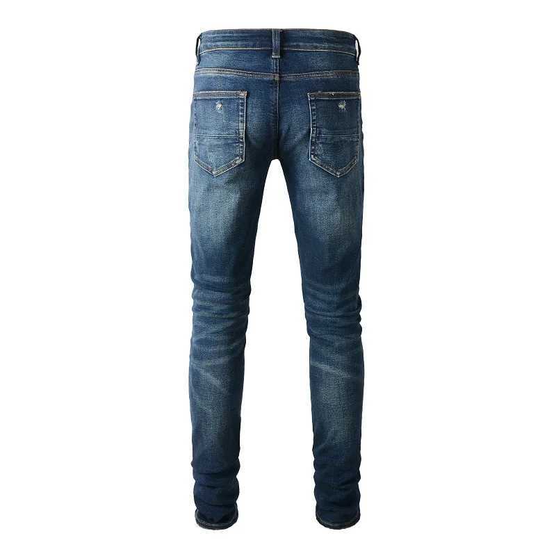 Jeans masculinos clássicos de jeans elásticos azul escuro para homens de alta qualidade calças cônicas de alta qualidade Casual Comparação elástica de correspondência completa TrouserSl2403