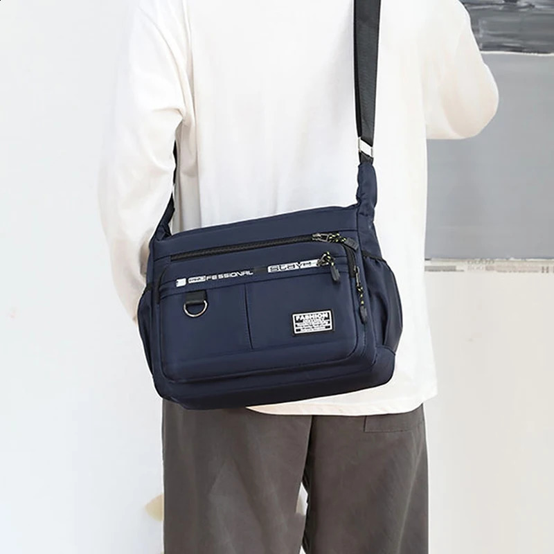 Märke män crossbody väskor manlig nylon axelväskor pojke messenger väskor man handväskor för resor avslappnad stor satchel grå 240402