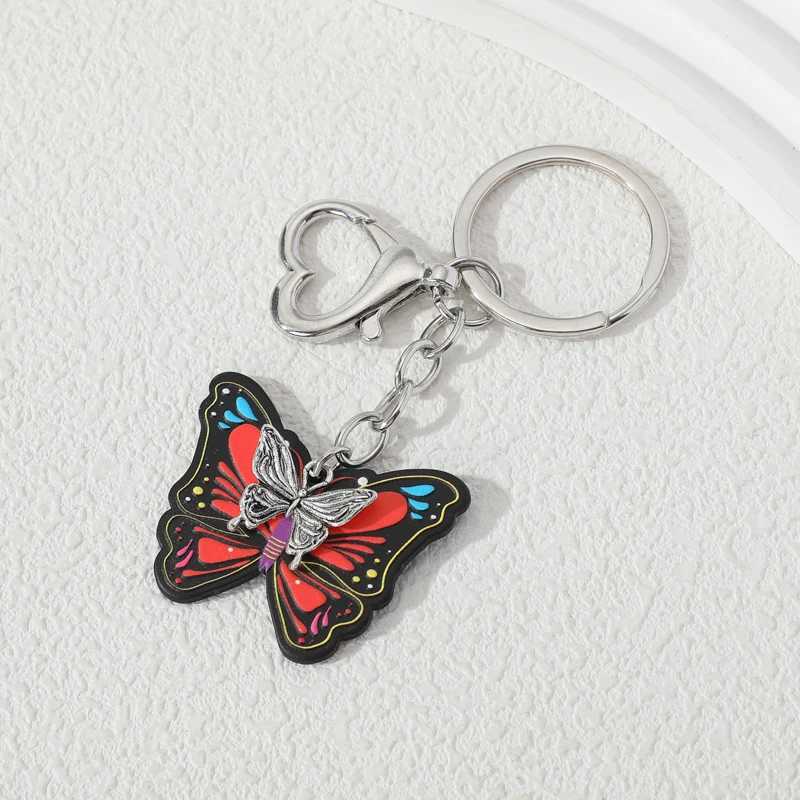 Anahtarlıklar Landards Y2K Renkli Kelebek Güzel Kalp Pembe Uçan Böcek Anahtar Halkaları Kadınlar için Doğum Günü Hediyesi El Yapımı Diy Takı Q240403