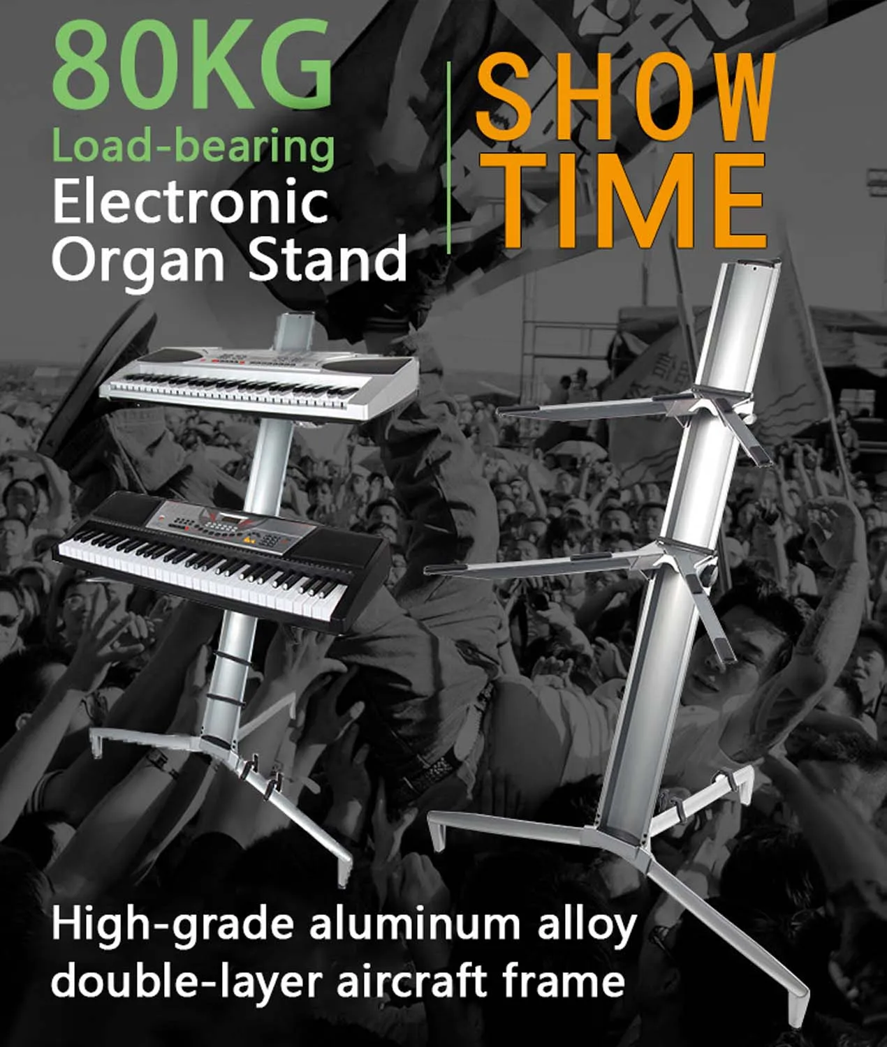 Stand gazys01 Professional Silver Music Aluminium Piano Stand avec clavier Microphone Holder for Concern Singing Performance