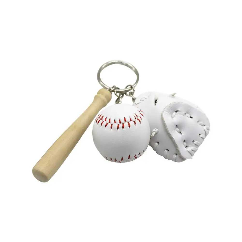 Keychains Lonyards Mini Baseball Bat Glove Glove Gants Gants en bois porte-clés de sport Car Pendant Christmas Chain Key Gift Q240403