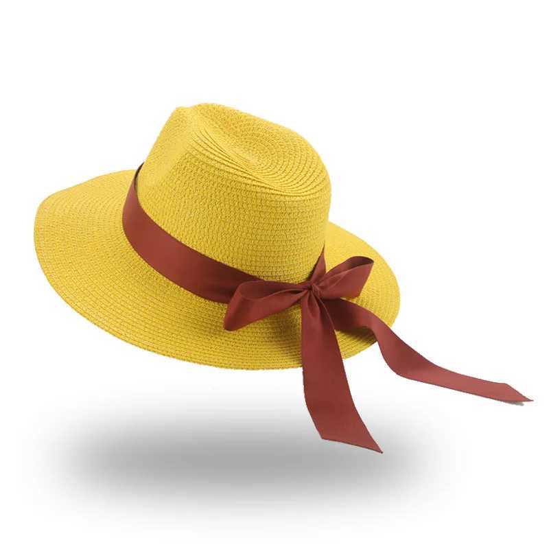 Geniş Memlu Şapkalar Kova Beach Hat Straw Bow Luxurious Womens Kırmızı Kova Dış Mekan Elegance Panasonic Caz Güneşi Yeni Cardigan Q240403