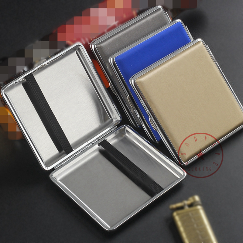 New Style COOL Colorful Metal Leather Smoking Cigarette Storage Box Portable Elastic Band Clip Container Dry Herb Tobacco Housing Holder Stash Case