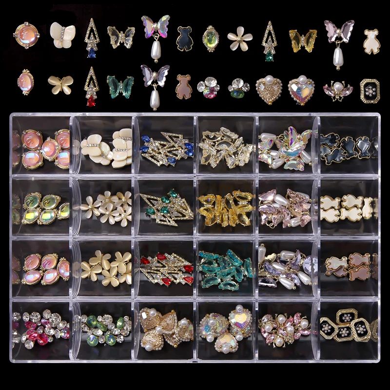 デカール/24グリッドクリスタルネイルチャーム（24x/pack）cofo jewelly neal yaloy charmパーソナライズされたネイルアートラインストーン