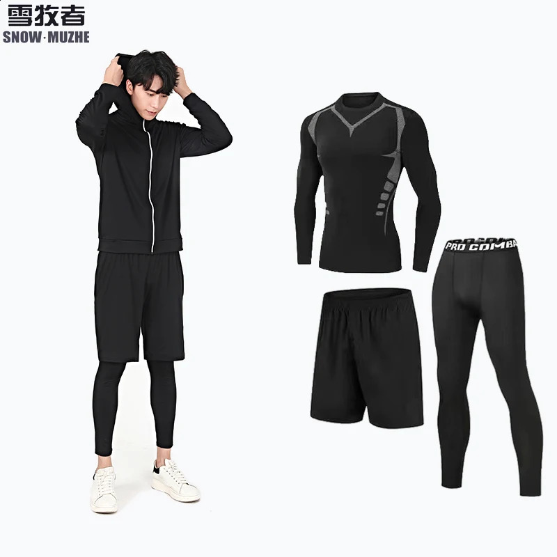 Sportswear Gym Fitness Tracksuit Homme Running Ensembles de compression Basketball Sous-vêtements Collons Jogging Sports Sports Vêtements Dry Fit 240407