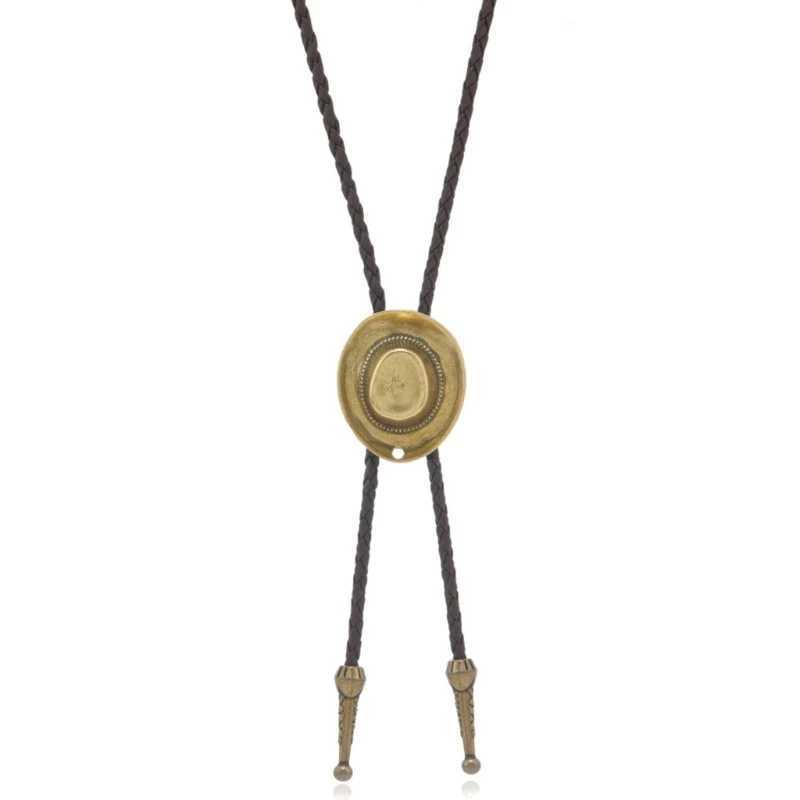 Bolo Ties Bolo Tie Necktieヴィンテージレザー編組ロープコードネックレス3Dメタルカウボーイハットペンダントジュエリーアクセサリー240407