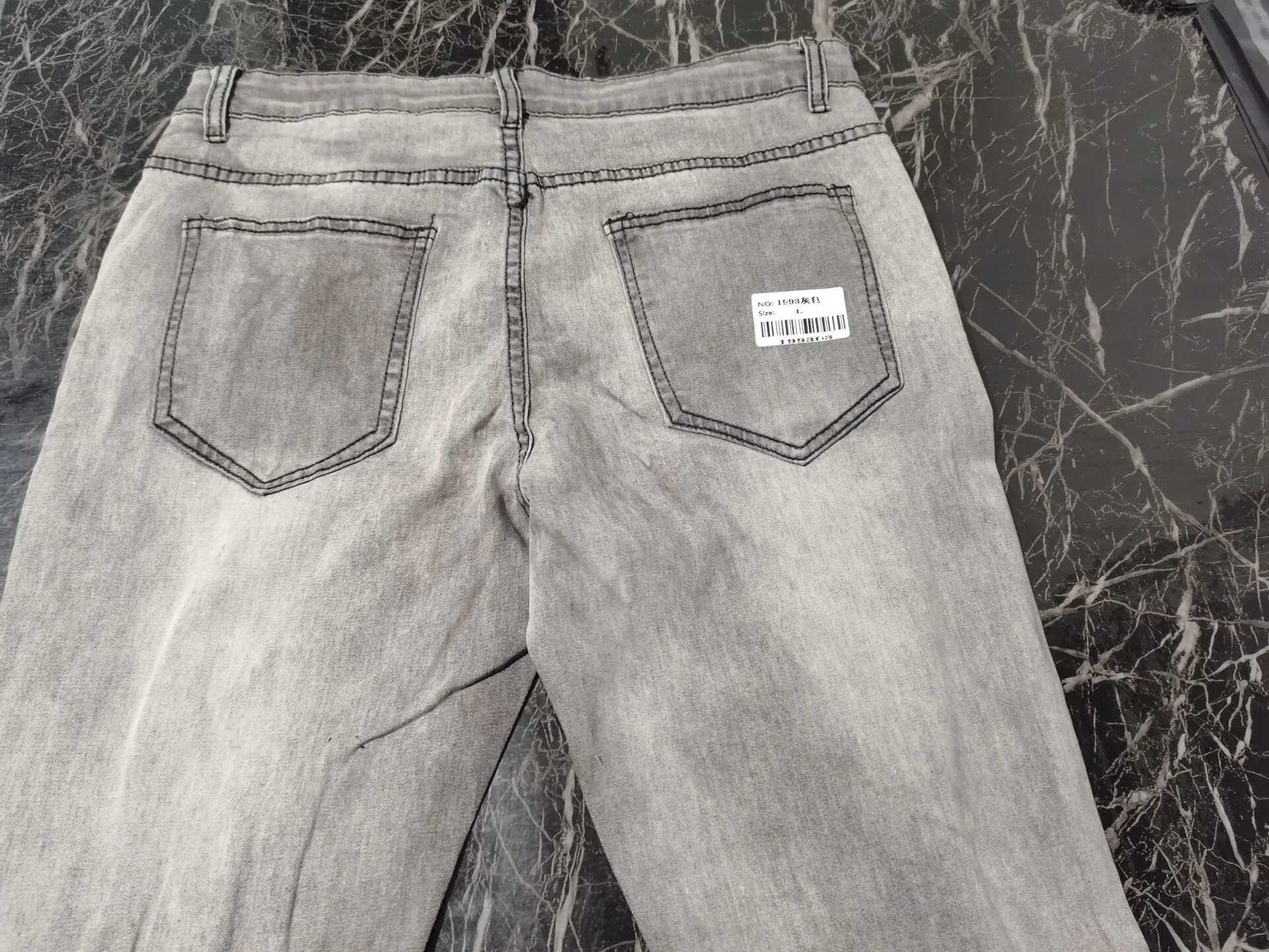 Jeans masculin mens serrés et déchirés en jean à la mode mensonge de mendiants slim fit élastique pantalon de crayon en jean peint jogging mensl2403