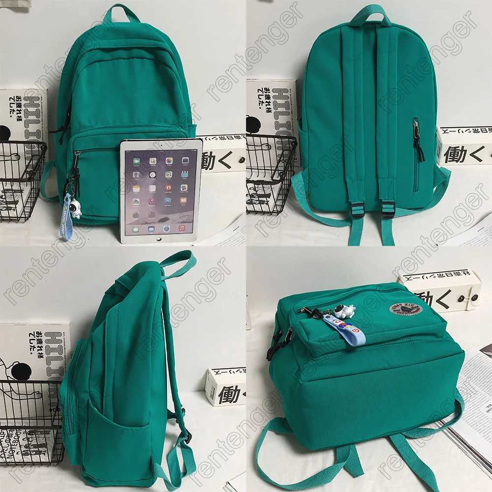 Multifunctionele tassen Girls Solid Color Fashion School Bag Academy Studenten Dames Backpack Travel Laptop Cute Green Nieuw YQ240407