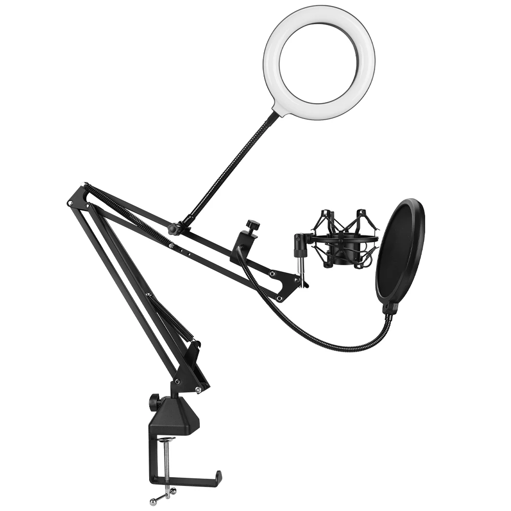 Standmikrofonstativ med Chock Mount Pop Filter Suspension Boom Scissor Arm Stand med 3/8 