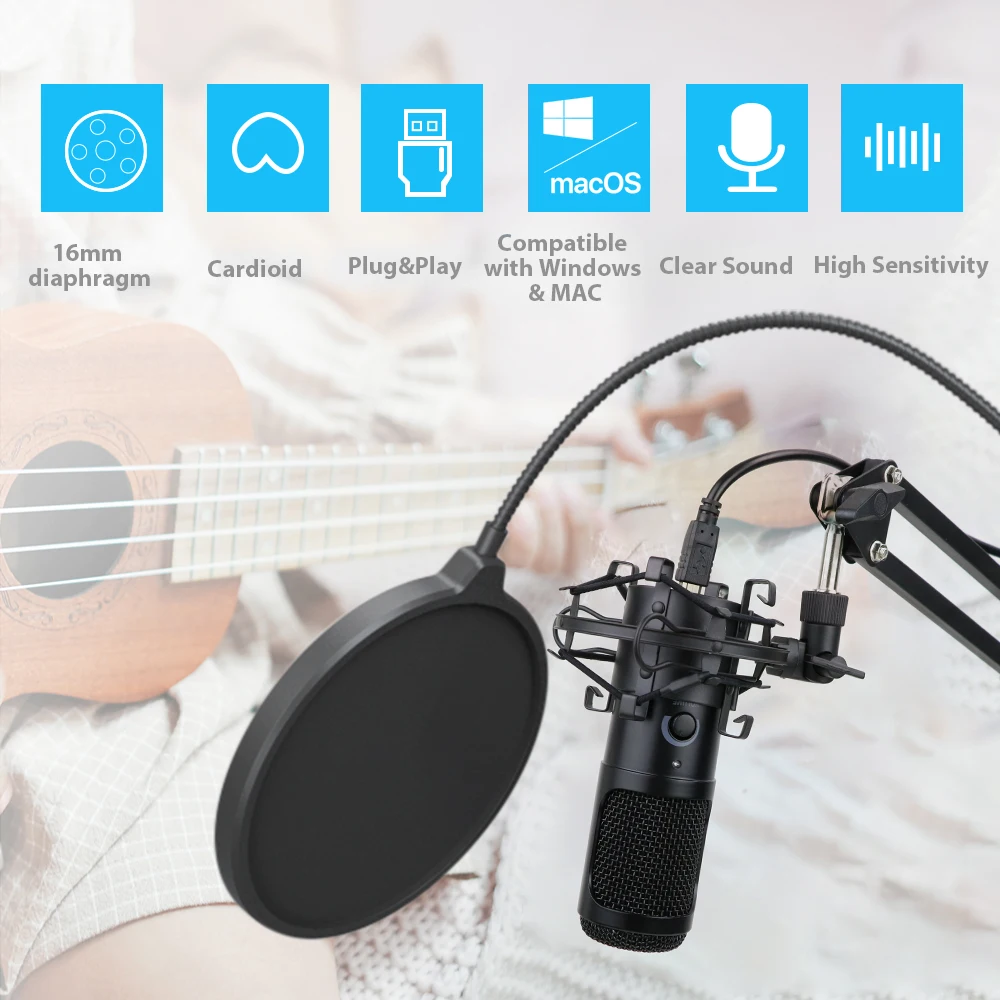 Microphones Professional Condenser Microphone Karaoke USB Microphone For Computer Studio Recording MIC MED STAND POPFILTER FÖR K669