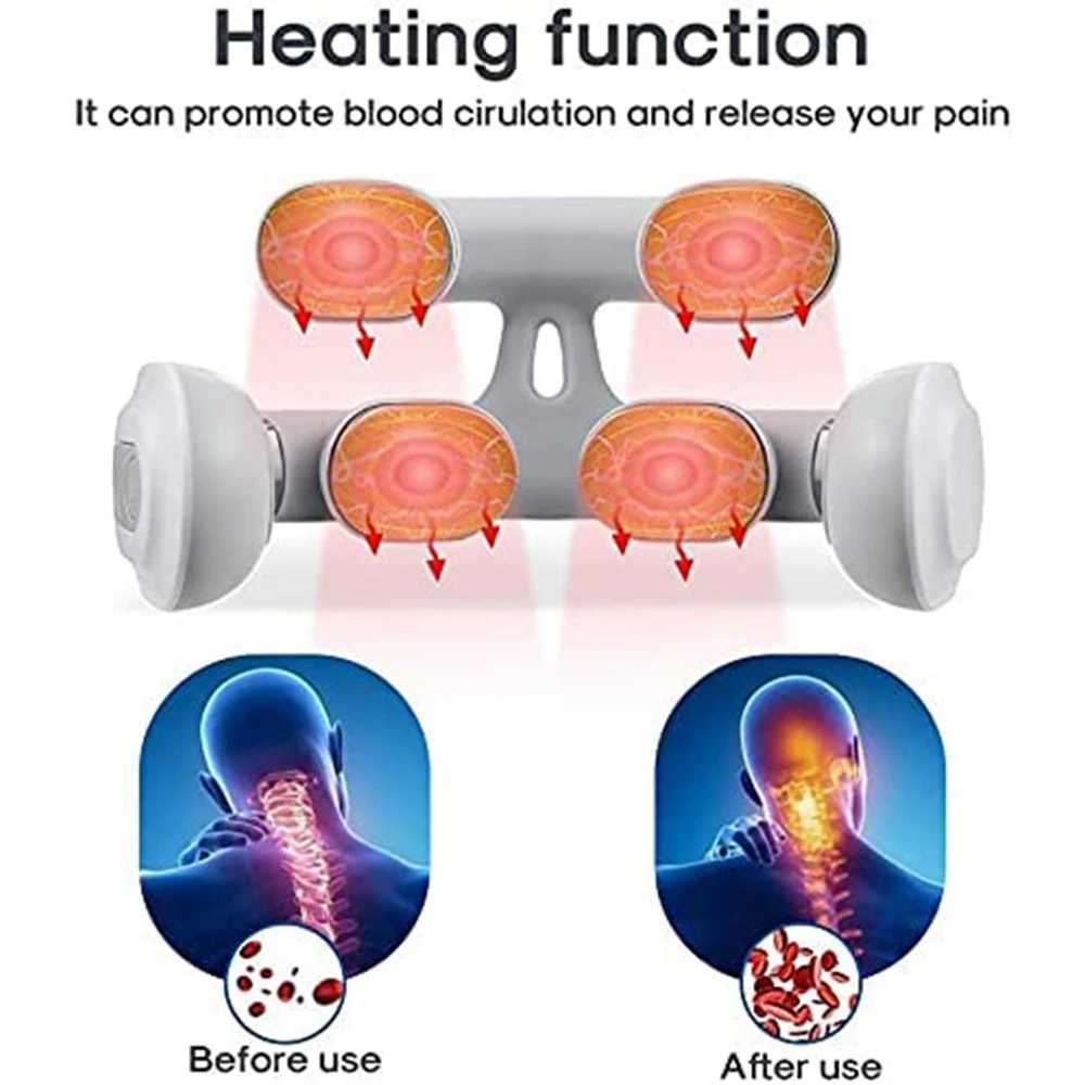 Full Body Massager 4 Heads Neck Massager Shoulder Cervical Massager Multifunctional Electric Hot Compress Pulse Neck Protector Rechargeable Massage 240407