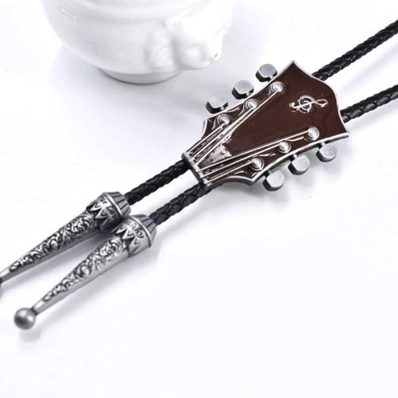 Bolo Ties Gaitar Bolo Tie Gaitar Music Necklace Moranse Bolo Tie Cowboy Leathers Necktie Seater Chain Necklace Western Bolo Tie 240407