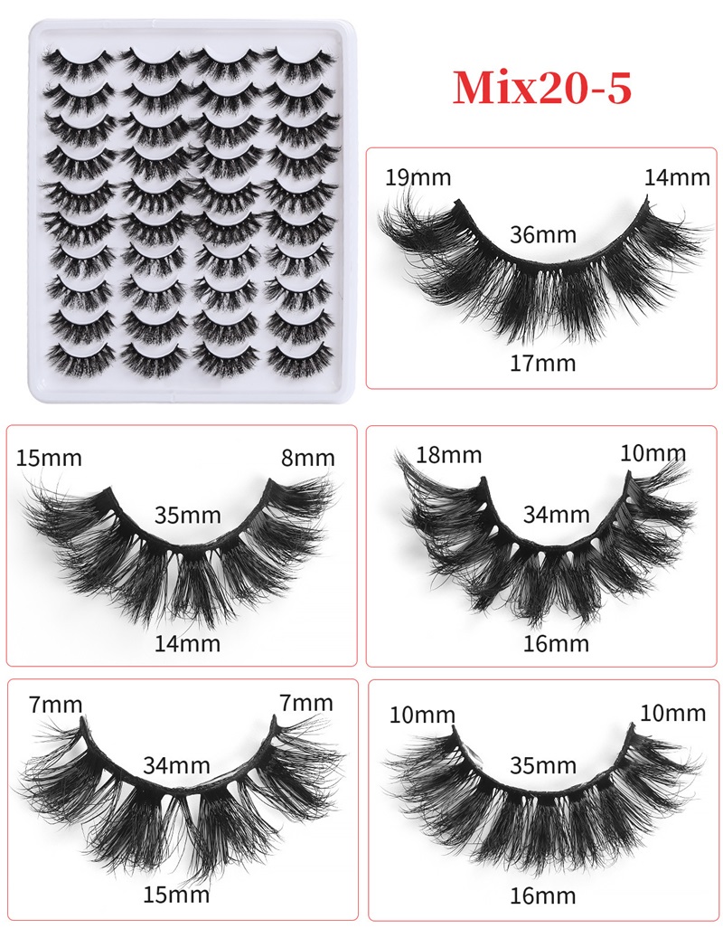 20 쌍의 가짜 3D 밍크 속눈썹 러시아 컬 자연 속눈썹 푹신한 눈 속눈썹 연장 메이크업