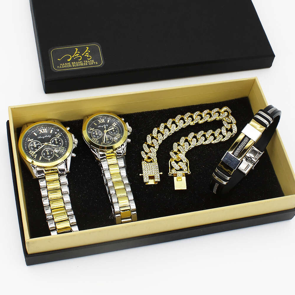 Casal Wristwatch Diamond Bracelet Box Casal Watch Set para homens e mulheres