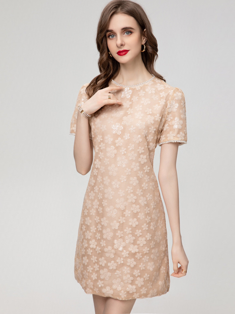 Kvinnors banor klänningar o nacke korta ärmar pärlstav pläd paljetterad mode casual designer mini vestidos