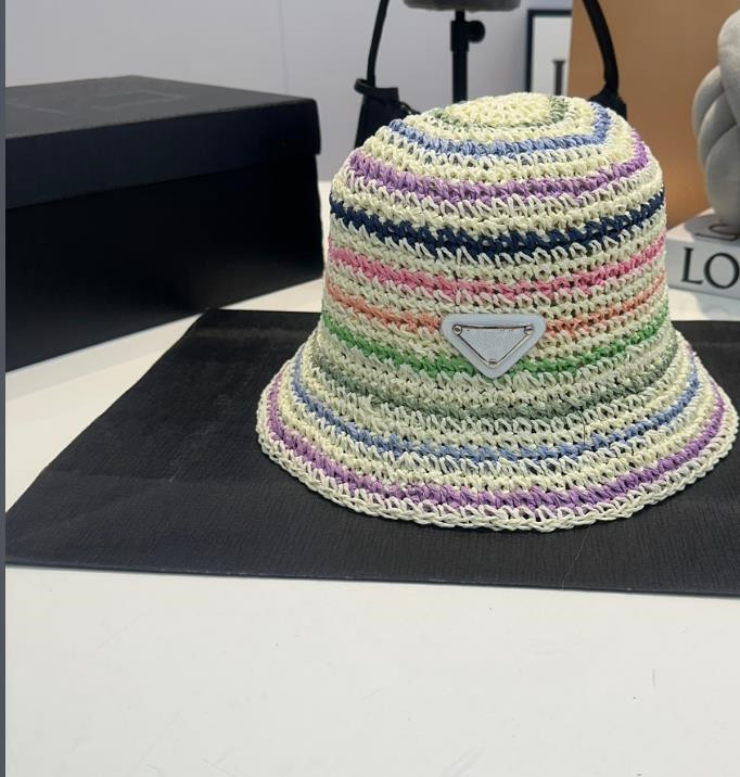 Vrouwen Designer emmer hoed zomer kleurrijke stro handgemaakte haakhoeden luxe designer visser Sun Hoeden strandboons pappen mode mode panden panama