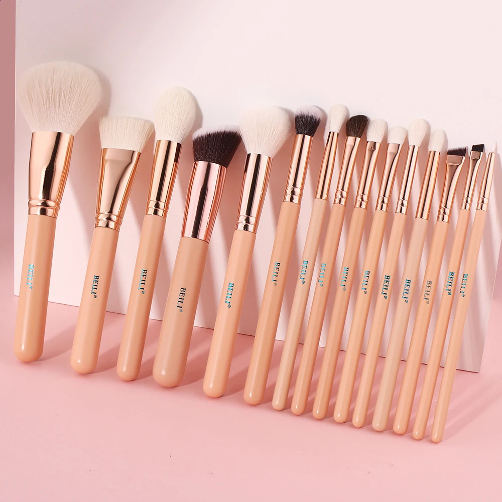 BEILI Rose Gold Makeup Brushes Pink Natural Goat Hair Foundation Powder Blush Eyeshadow Brush Set brochas maquillaje 240403