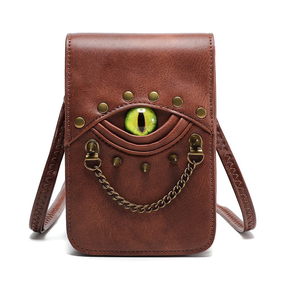 Wholesale men shoulder bag niche design vertical retro mobile phone bag street trend rivet punk purse personalized eyes embellished fashion wallet 224#