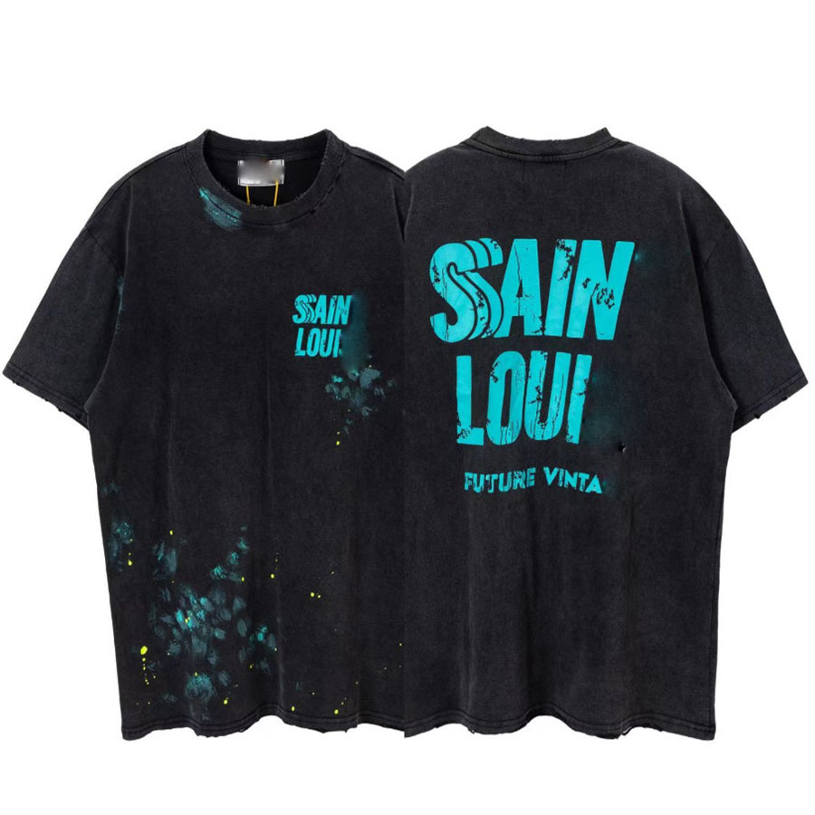 T-shirt de créateur masculin American Trendy Retro Shirt Ink Encre Painting Hot Diamond Shorts Letter Imprimé