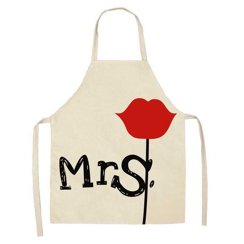 Förkläden Valentines Day Gift Ladies Par Kitchen Förkläde Unisex Party Cooking Bib Cotton Linen Förkläde Rengöringsverktyg Mens Apron Y240401SO51