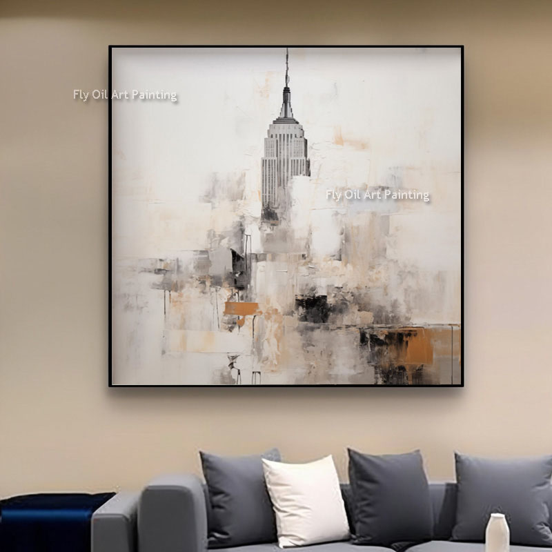 100% handgjorda Empire State Building Oil Målning Abstract Vintage New York City Canvas Målning City Artwork City StreetScape Wall Art for Living Room Decor