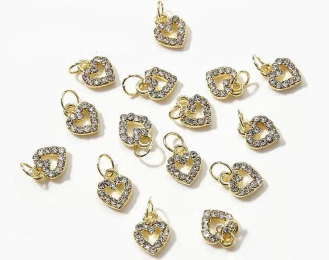 Eyeliner Nail Dangle Diamond Heart Nail Jewelry 3d Hanging Nail Stone Charms Love Heart Metal Nail Art Jewel Charms /bag
