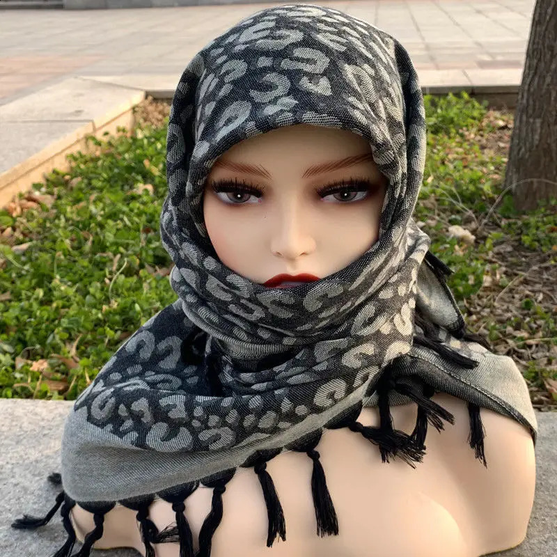 무료 히잡 무슬림 여성 남자 kerchief shawl leopard headscarf tassels면 스카프 이슬람 사우디 아라비아 근처 이스트 따뜻한 240327