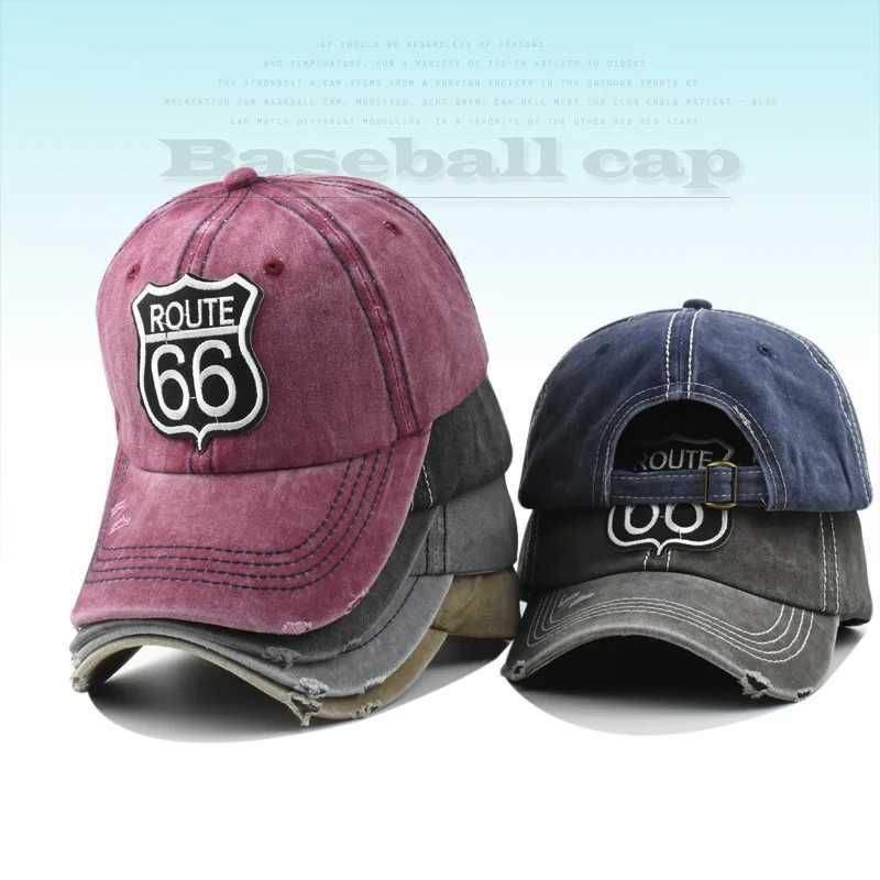 Ball Caps Emelcodery Letters Route 66 Baseball Hat Spring и осенняя марка Snapback Fashion Compensed Cotton Q240403