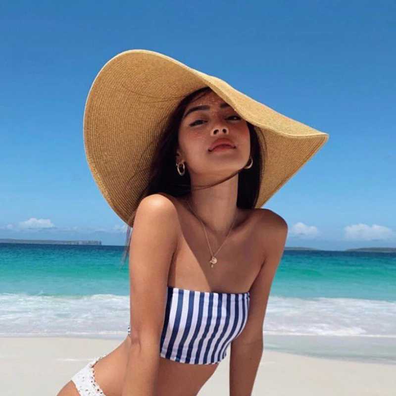 Chaps à bord large chapeau seau d'été Simple souples de soleil chapeau de soleil femmes largeur piste de plage filles seaside voyage paille pliable
