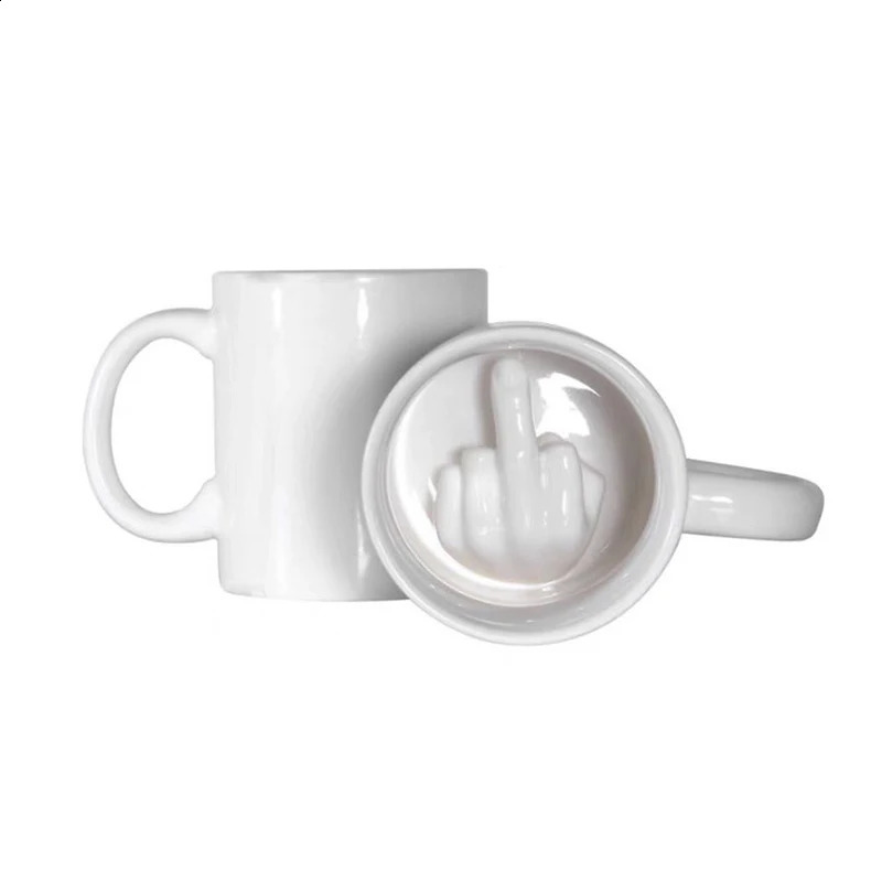 Lustige Keramik -Becher kreatives Design weißer Mittelfinger Neuheit Style Mischung Kaffee Tee Milch Tasse Geburtstagsgeschenk 240407