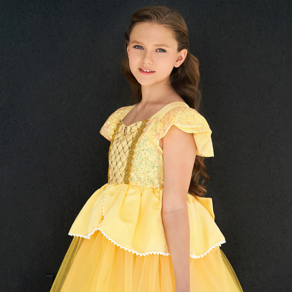 Princess Yellow Jewel's Girl's Birthday/Party Vestres Vestres Girl's Girl Dresses Flower Girl Girls Girls todos os dias Saias de crianças SZ 2-10 D407262