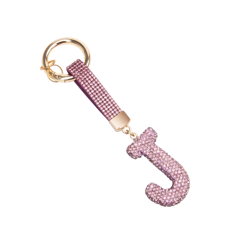 Diamond-set letter keychain letter J Car key pendant ins hot letter key chain