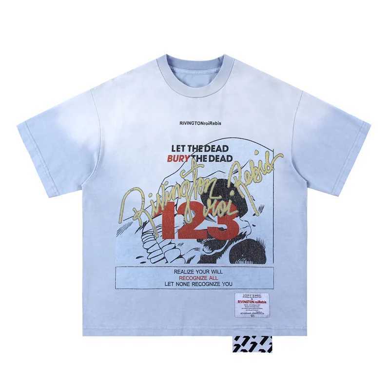 T-shirts voor heren streetwear RRR123 Vintage T-shirt Topkwaliteit 1 1 Waswater bedrukte tops Heren Dames losse bemanning Nek Korte mouw T-shirt J240402