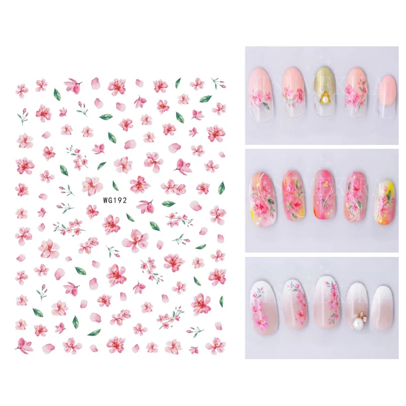 Flaskor 10st Color Leopard Print Transparent Japanese Pink Sakura Flower Nail Sticker Nail Art