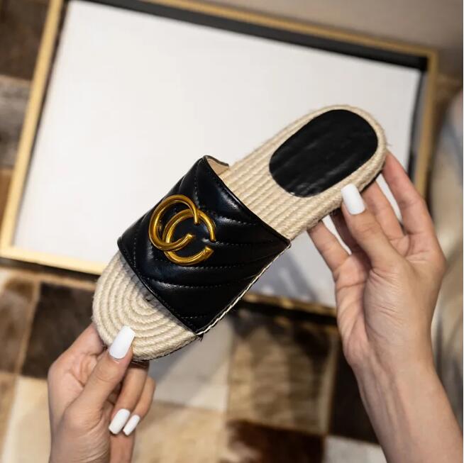 Luxury slippers damesglaasjes Espadrille-ontwerper Flat Sandals mode slipper stro geweven lage hakschoenen casual metallic dia sandaalvisser's maat 36-42
