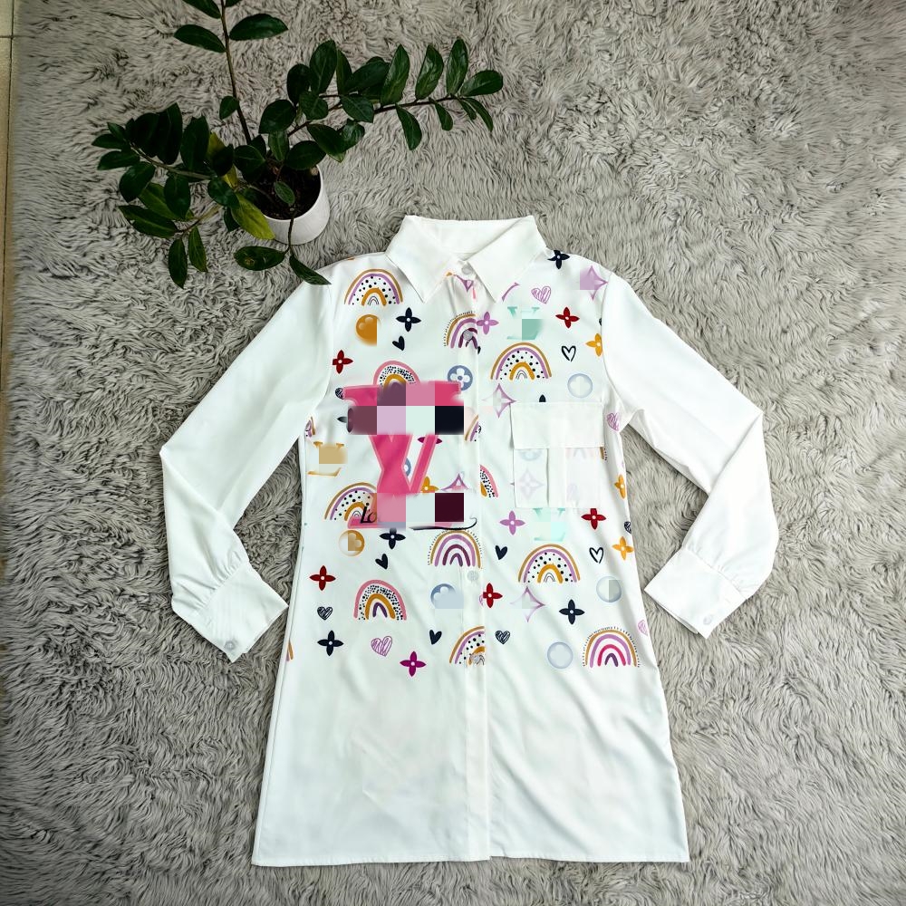 2024 Femmes Blouses Shirts Designer Print Shirt White Tops Casual Long Manched Shirt Free Shipt