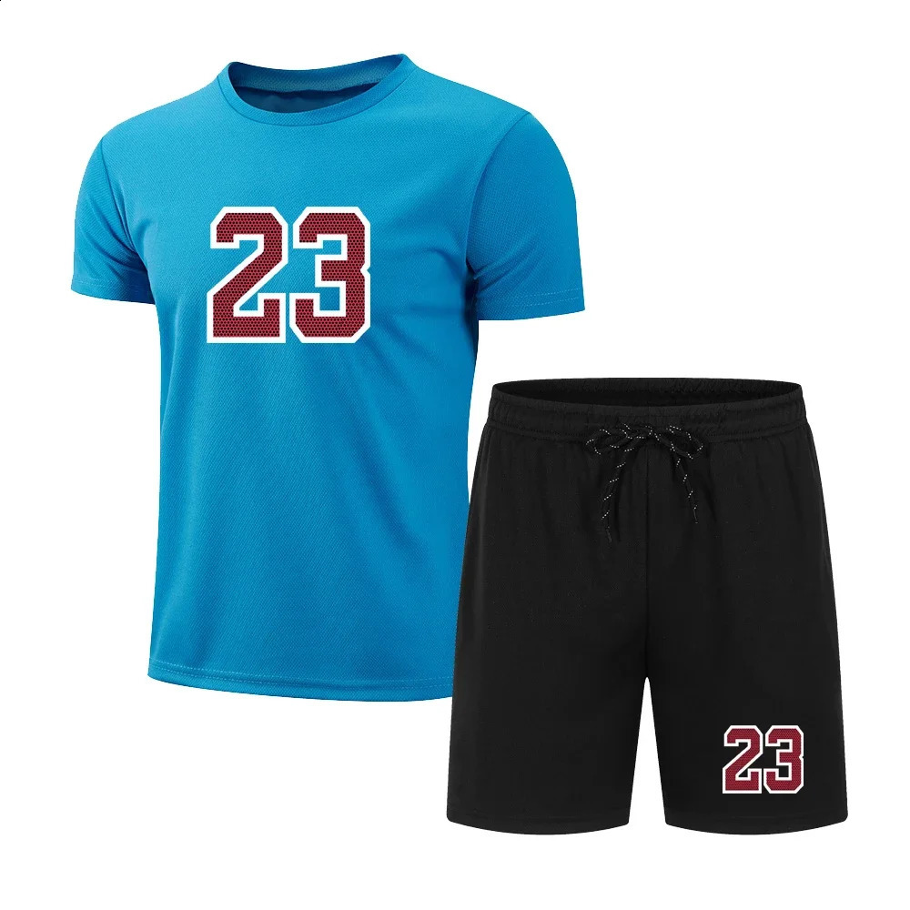 Basketball Sommer Mode Freizeitmarke Herren Trailsuit Sportswear Track Suits männlicher Sweatsuit Kurzärmele T -Shirt 2 -teiliges Set 240407