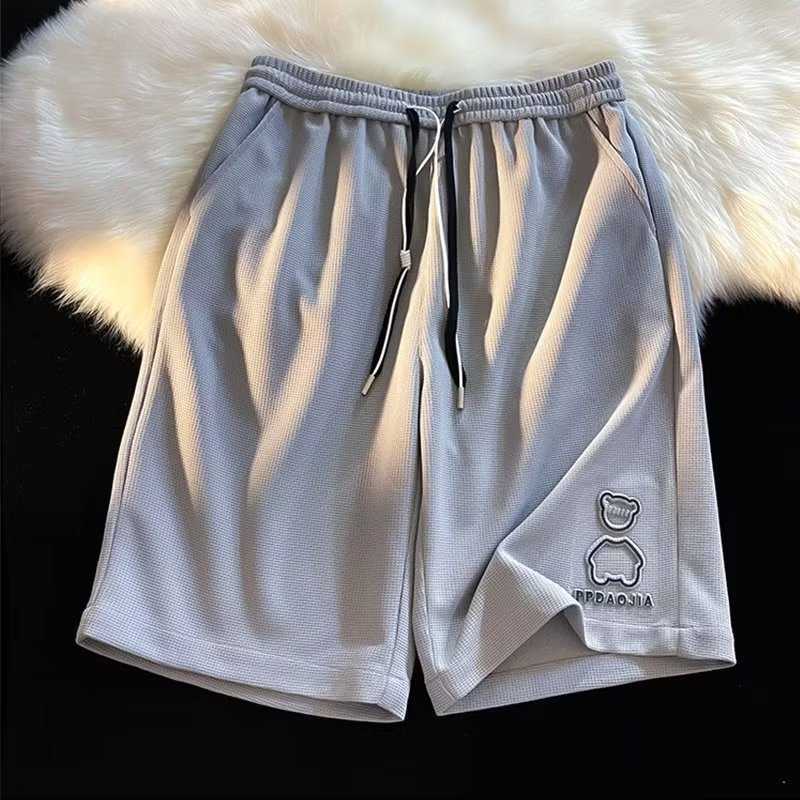 Little Bear Split Shorts Heren American Wide Legs Summer Fashion Brand Mens Waffle Casual Sports Basketball Pants