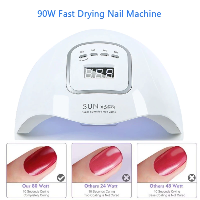 Kits Sun X5 Max Uv Led Lamp 90w Nail Dryer with Lcd Display Auto Sensor Nails Uv Lamp for Fast Drying Gel Varnish Manicure Tool Lamp