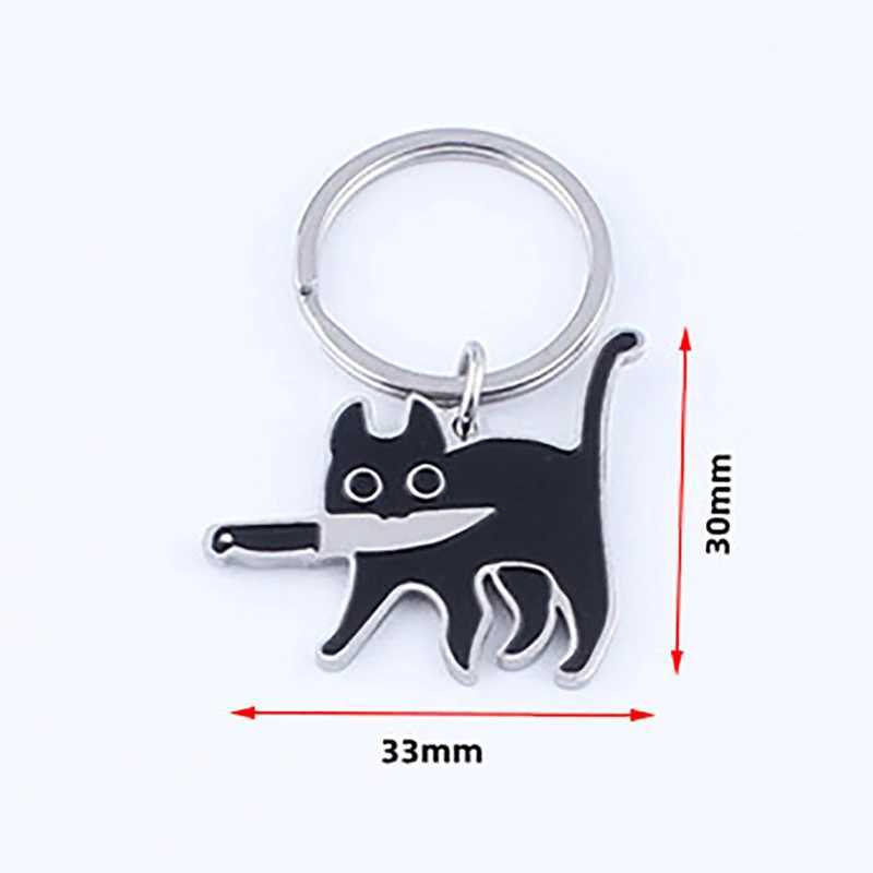 Keychains lanyards schattige cartoon mes kat sleutelhanger roestvrij staal zwart kitten Q240403