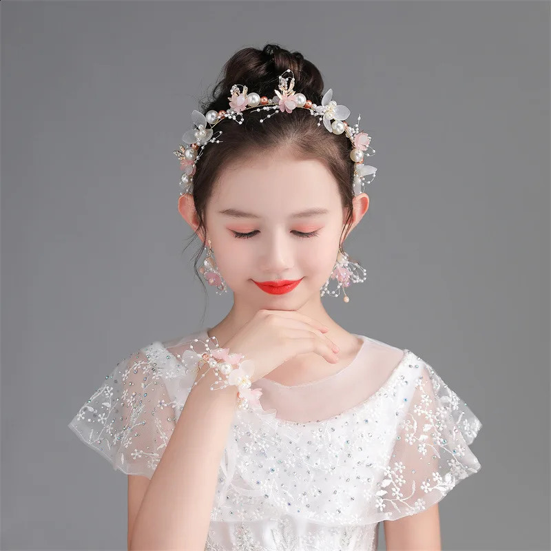 Headwear Brand Flower Girls Headband With Ribbon Children Head Band Wreath Wedding Party Kids Girl Garlands Floral Crown 240328