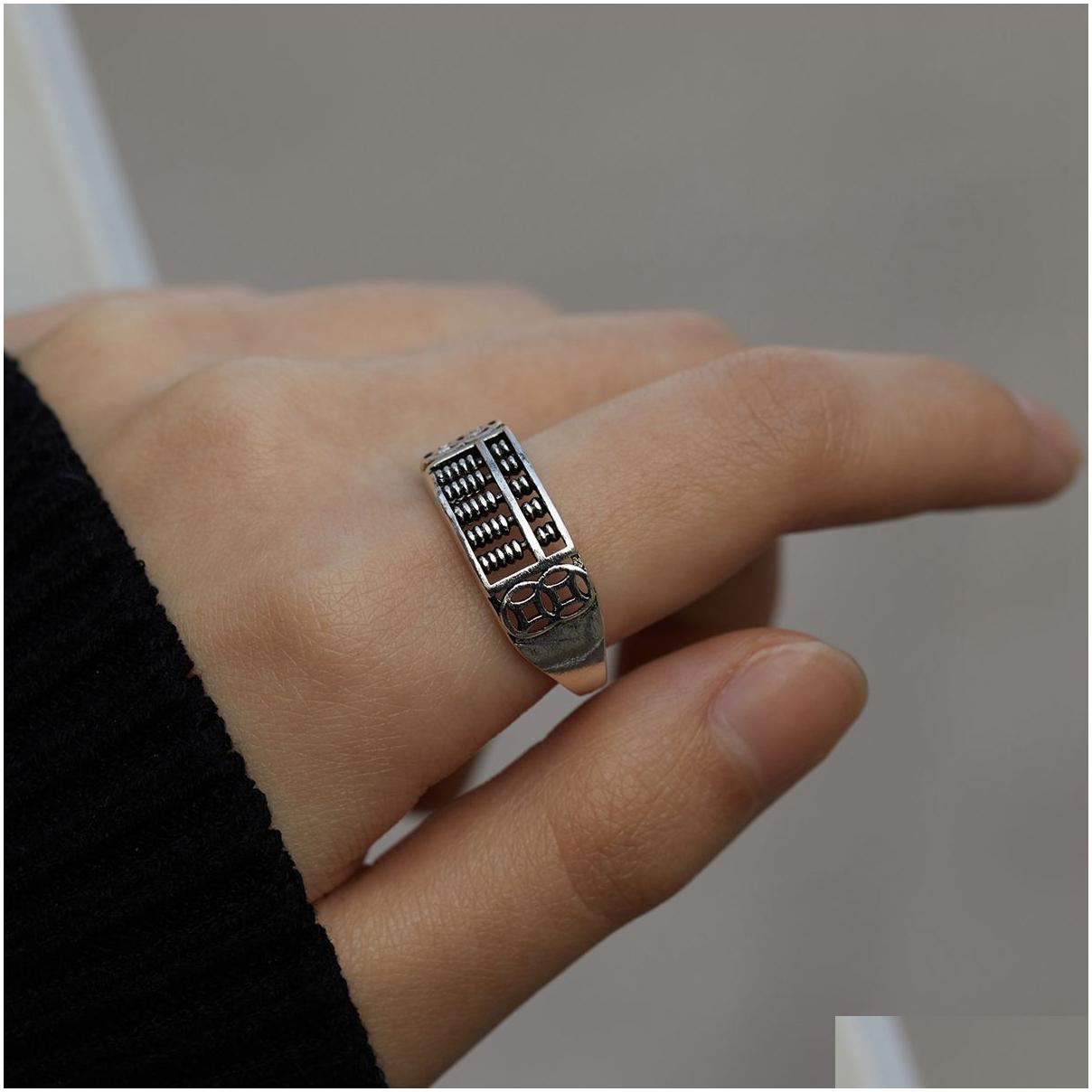 Band Rings Chinese Style Ruyi Amass Fortune Abacus Personality Sempoa Cincin Retro Finger Ring Birthday Gift Drop Delivery Jewe Dhf3s