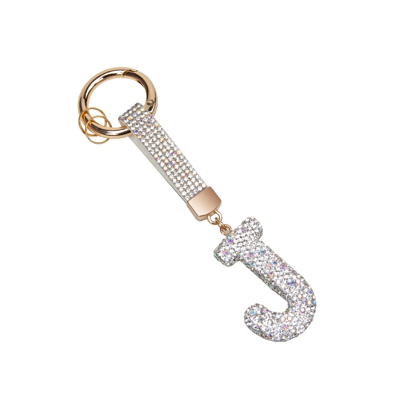 Diamond-set letter keychain letter J Car key pendant ins hot letter key chain